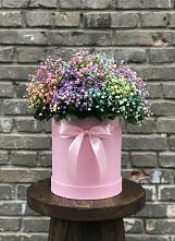 Цветочная композиция из Гипсофила и Розы в шляпной коробке в Обухово