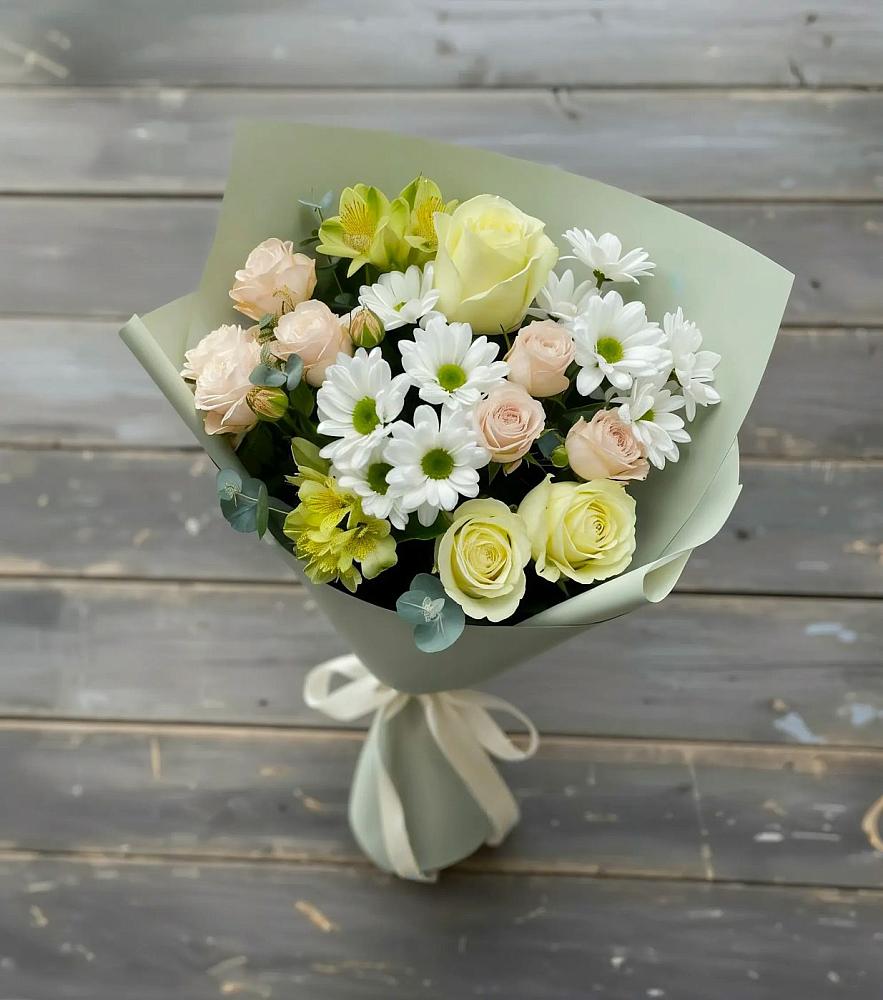Букет цветов из: Альстромерии, Розы и Хризантемы в Обухово