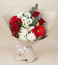 Букет цветов из:  Розы, Хризантемы, Герберы и Лилии в Обухово