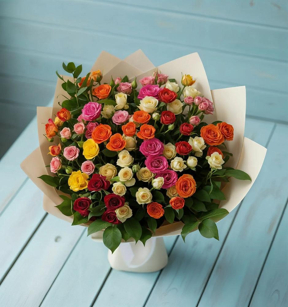Букет Микс из разноцветных кустовых роз в Обухово