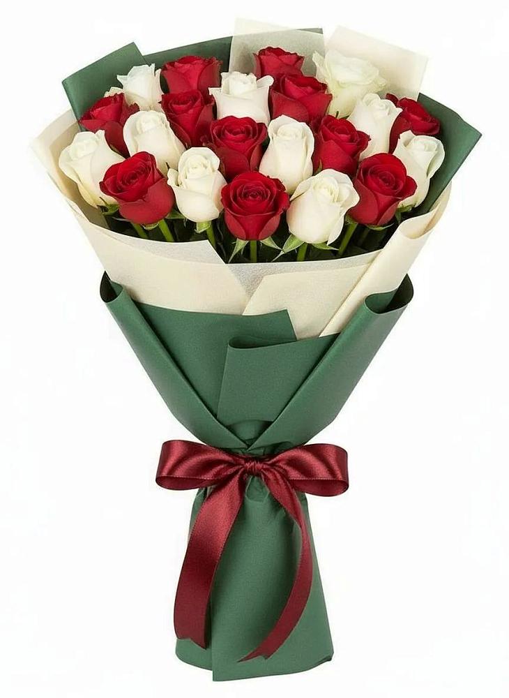 Букет Микс из красных и белых роз в Обухово