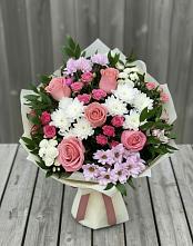 Букет цветов из:  Альстромерии, Гвоздики, Розы и Хризантемы в Обухово