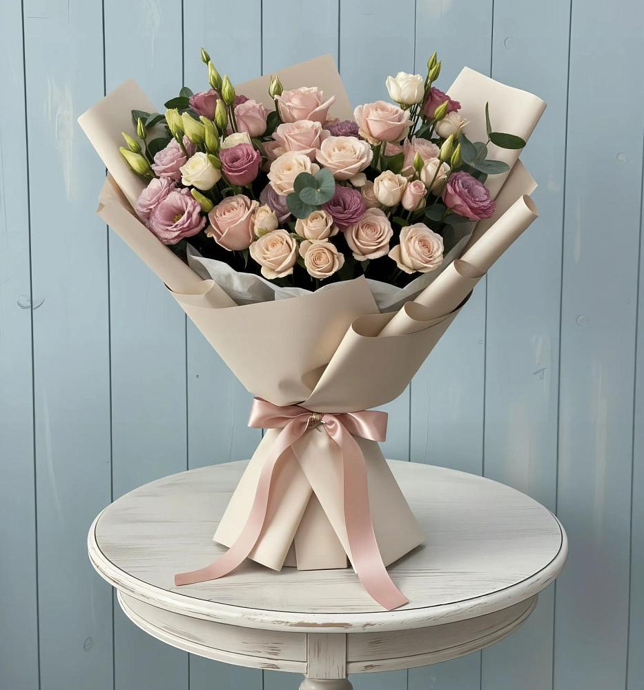 Букет цветов из: Розы и Лизиантусы в Обухово