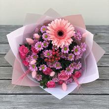 Букет цветов из:  Розы, Герберы и Хризантемы #REPLACE_PRED# Обухово
