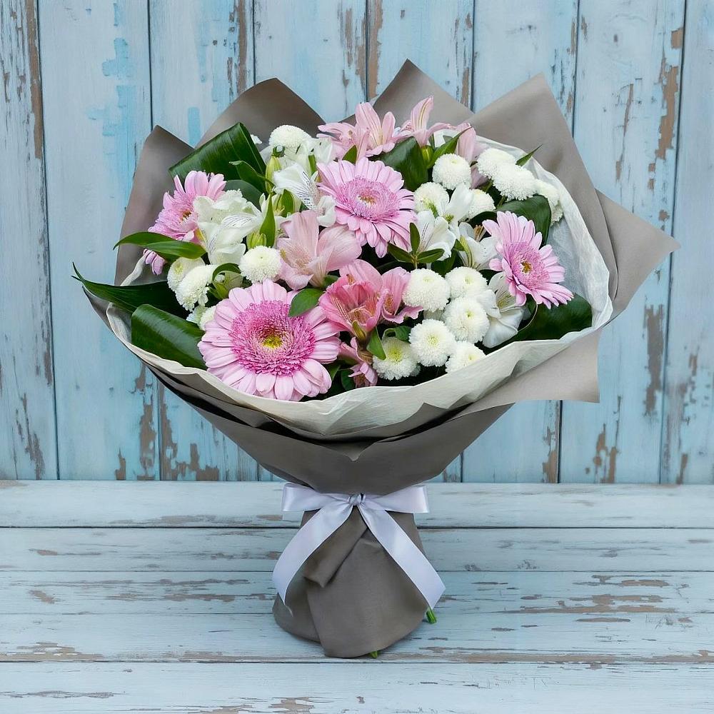 Букет цветов из: Герберы, Альстромерии и Хризантемы в Обухово